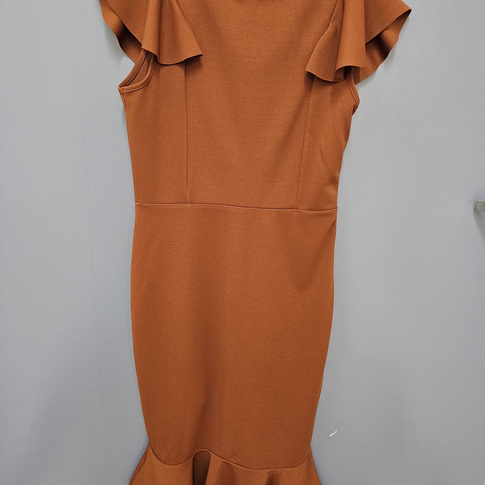 OPOIPIN Chic Asymmetrical Rust Short Party Dress With Flutter Sleeves Size Small - Picture 3 of 7